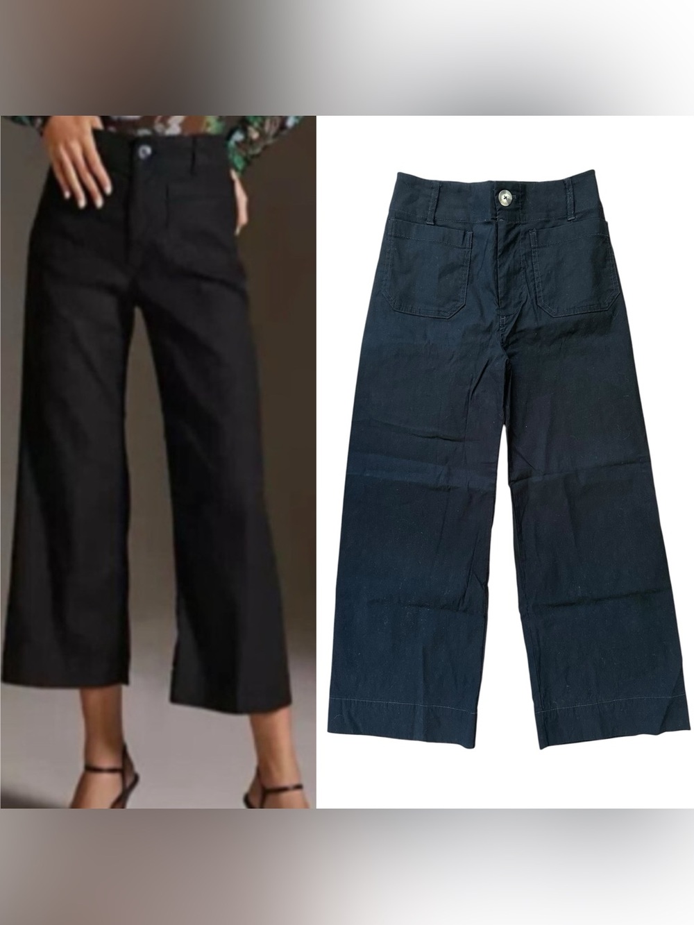 Anthropologie Maeve “The Colette” Black Crop Wide Leg Linen Blend Pants Size 26